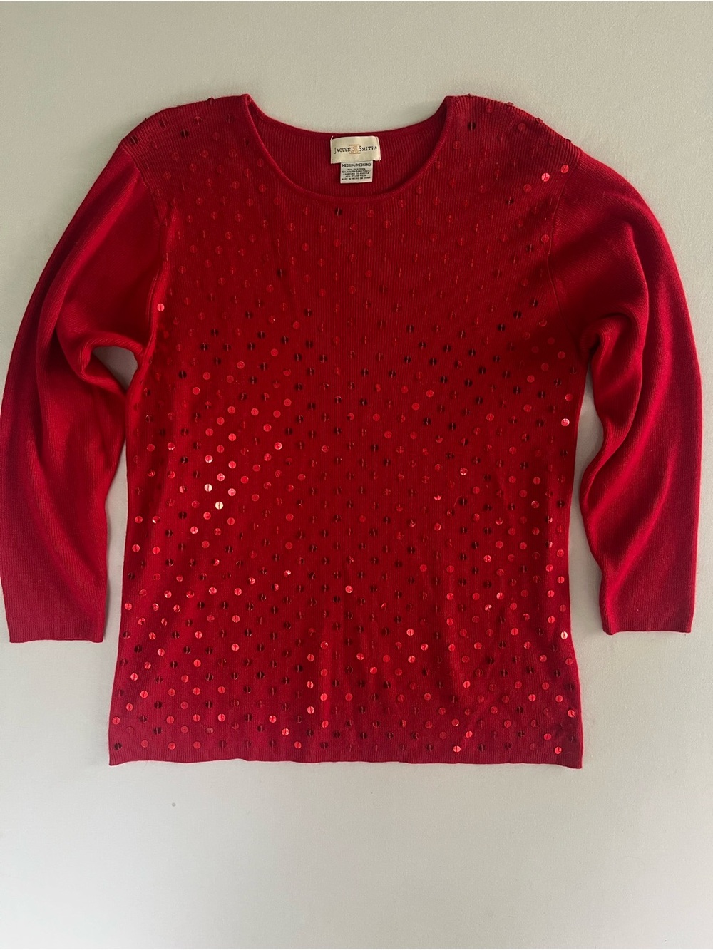 Jaclyn Smith Vintage Woman’s Vibrant Red Sequined Front Silk Angora Sweater M